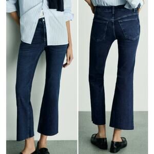 NWT Frank and Eileen Killian Crop Flare Jeans Raw Hem Blue Wash Womens Size 26